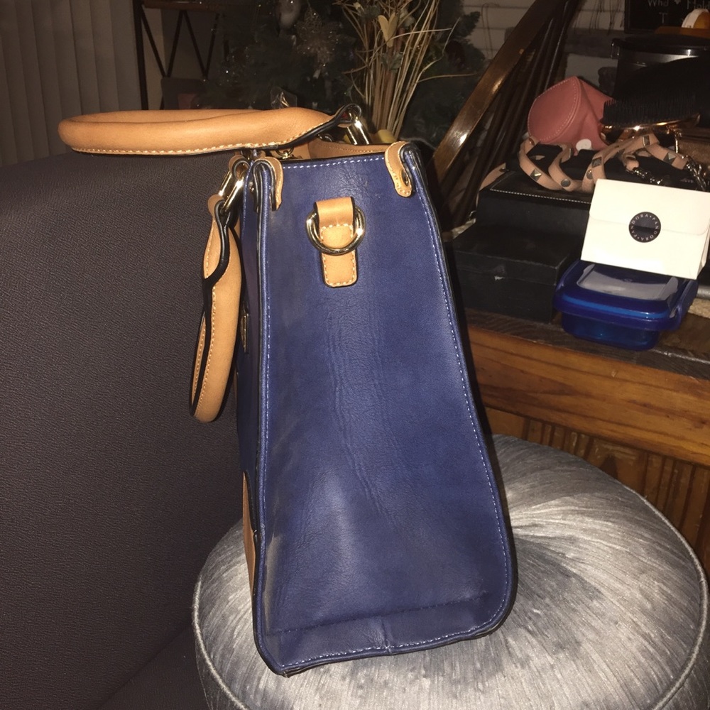 Simply Noelle blue, tan & cream satchel tote bag - Picture 5 of 14